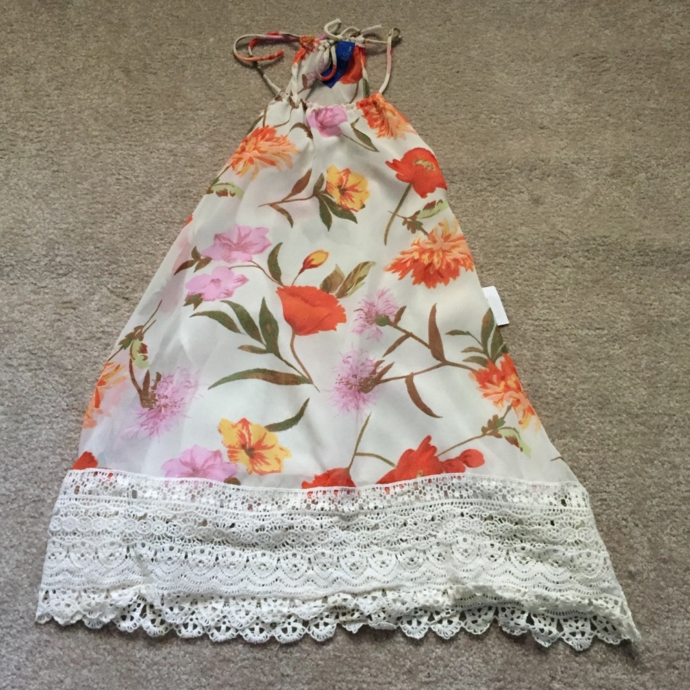 Rustic Royals Floral and Crochet Halter Top Small